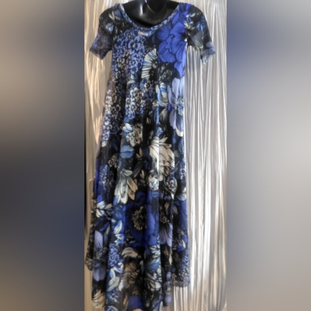 Fuzzi jean Paul Gaultier black royal purple floral print dress size small